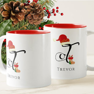 Tasse 2 Couleurs Nom Élégant initial Lettre moderne T Noël