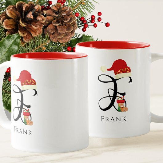 Tasse 2 Couleurs Nom Élégant Initiale Lettre Moderne F Fêtes