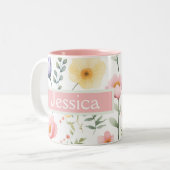 Tasse 2 Couleurs Nom floral personnalisé (Devant gauche)