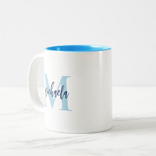 Tasse 2 Couleurs Nom manuscrit monogrammé initial élégant (Devant gauche)