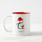 Tasse 2 Couleurs Nom Monogramme Écriture Moderne Lettre C Noël (Gauche)