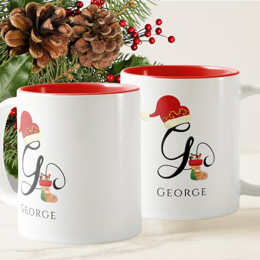 Tasse 2 Couleurs Nom Monogramme Écriture Moderne Lettre G Fêtes