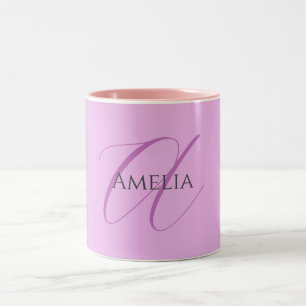 Tasse 2 Couleurs Nom Monogramme Lettre initiale Orchid & Lilac