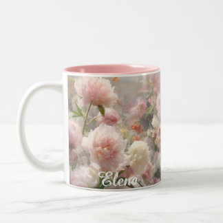 Tasse 2 Couleurs Nom Peinture Aquarelle Pivoines Blanches et Roses