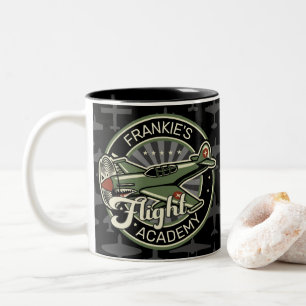 Tasse 2 Couleurs Nom personnalisé avion de chasse militaire rétro d