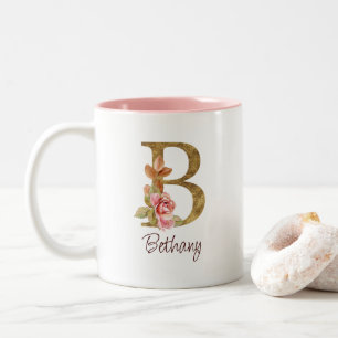 Tasse 2 Couleurs Nom personnalisé Blush Rose Gold Foncé Lettre B