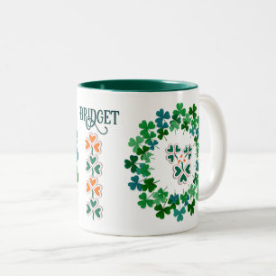 Tasse 2 Couleurs Nom personnalisé Cercle Shamrock irlandais