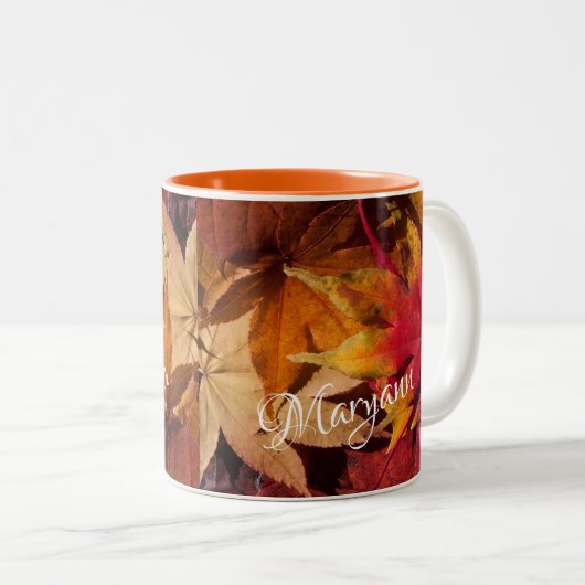 Tasse 2 Couleurs Nom personnalisé de feuille d'automne (Devant droit)