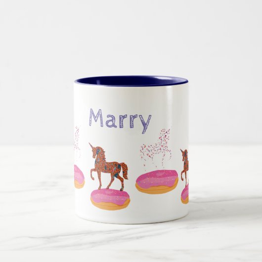 Tasse 2 Couleurs Nom personnalisé Donuts Unicorns Art (Centre)