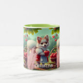 Tasse 2 Couleurs Nom personnalisé du chien mignon avec pommes (Centre)