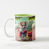 Tasse 2 Couleurs Nom personnalisé du chien mignon avec pommes (Gauche)