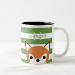 Tasse 2 Couleurs Nom personnalisé et initiale de la chaîne<br><div class="desc">Super mignonne tasse à rayures vertes et blanches,  et un renard adorable.</div>