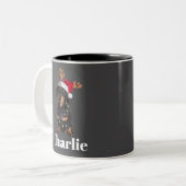 Tasse 2 Couleurs Nom personnalisé Feux de Chien de Noël Dachshund (Devant gauche)