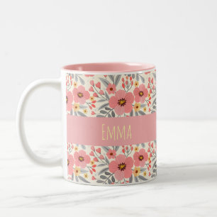 Tasse 2 Couleurs Nom Personnalisé Floral Élégant Vintage