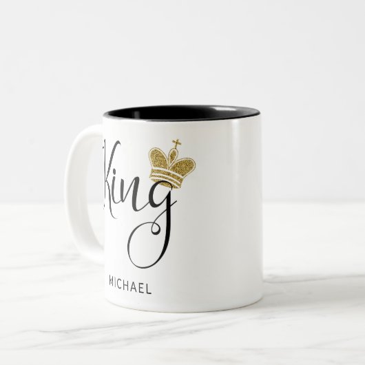 Tasse 2 Couleurs Nom personnalisé King avec Couronne Parties scinti (Devant gauche)