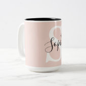 Tasse 2 Couleurs Nom personnalisé moderne Monogram Pastel Rose (Devant gauche)