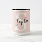 Tasse 2 Couleurs Nom personnalisé moderne Monogram Pastel Rose (Centre)