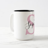 Tasse 2 Couleurs Nom personnalisé moderne Monogramme rose (Devant gauche)