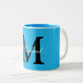 Tasse 2 Couleurs Nom personnalisé Monogram Blue Arrière - plan (Devant droit)
