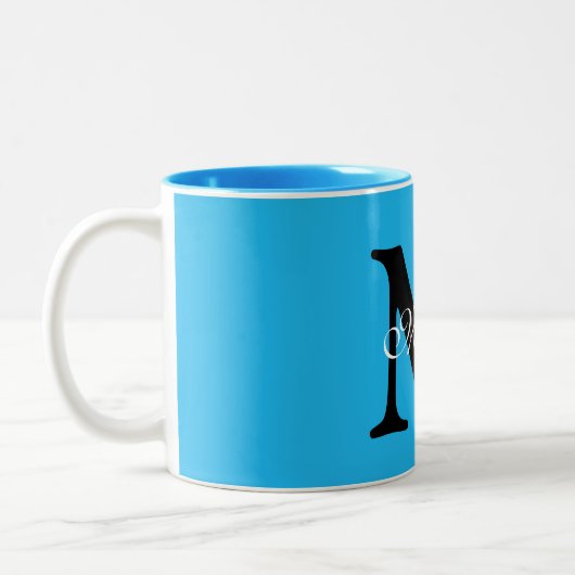 Tasse 2 Couleurs Nom personnalisé Monogram Blue Arrière - plan (Gauche)