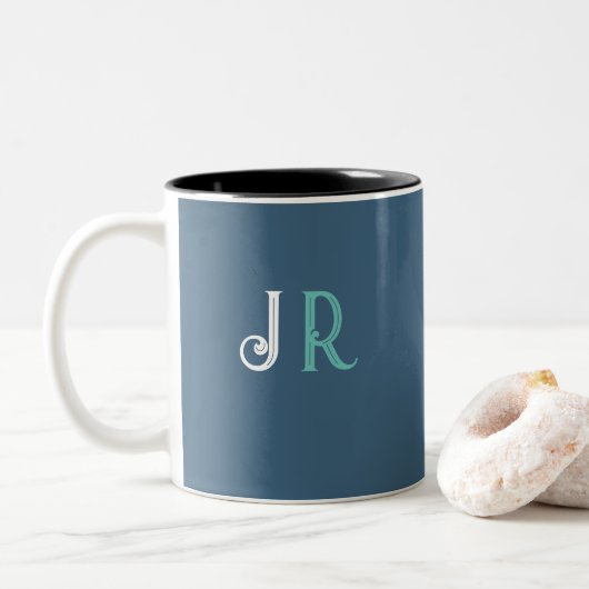 Tasse 2 Couleurs Nom personnalisé Monogramme (Avec donut)