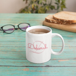 Tasse 2 Couleurs Nom personnalisé ~ monogramme rose