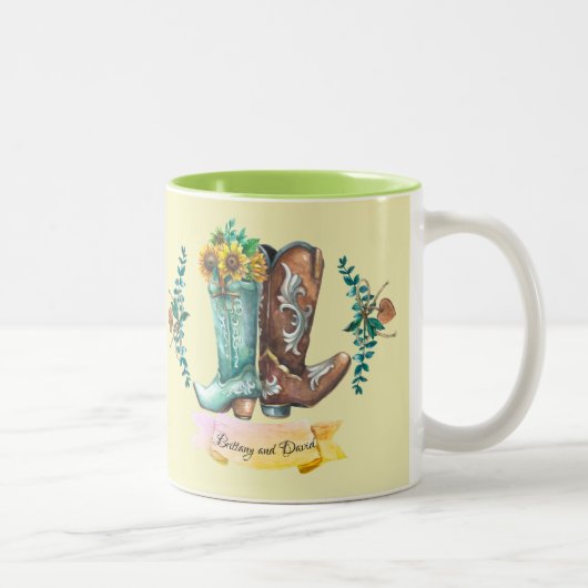 Tasse 2 Couleurs Nom personnalisé Newlyweets Rustic Cowboy Boots (Droit)