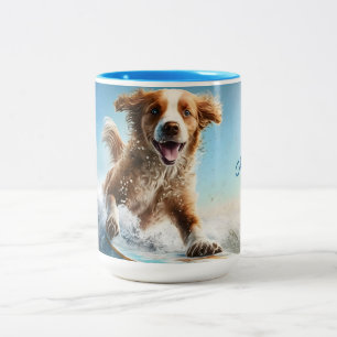 Tasse 2 Couleurs Nom personnalisé Surfing Chien