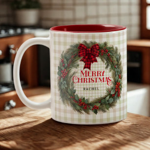 Tasse 2 Couleurs Nom Sage Green En vichy Ferme Farmhouse Christmas 