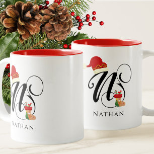 Tasse 2 Couleurs Nom tendance Lettre initiale moderne N Vacances d'