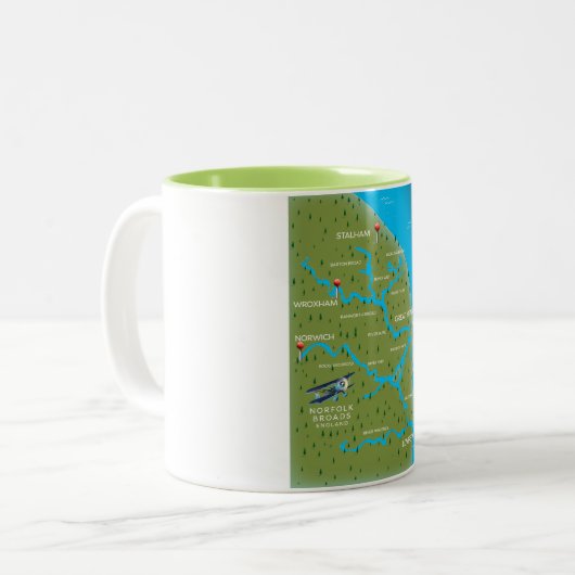 Tasse 2 Couleurs Norfolk Broads Angleterre Map. (Devant gauche)