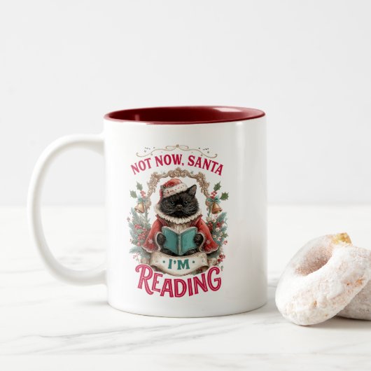 Tasse 2 Couleurs Not Now Santa I'm Reading  (Avec donut)
