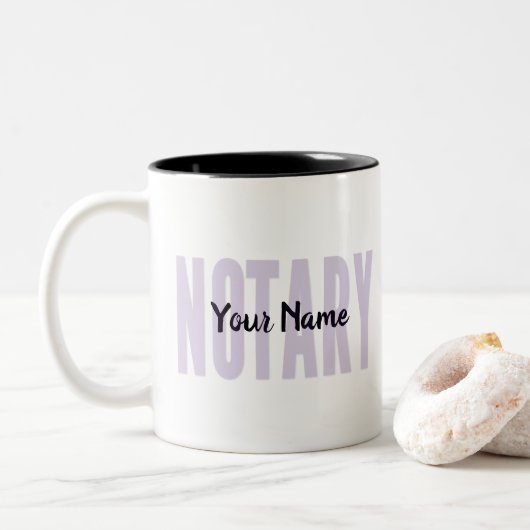 Tasse 2 Couleurs Notaire Public Faded Purple Big Font Customisé (Avec donut)