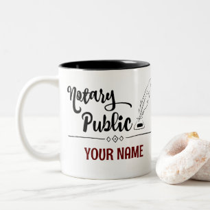 Tasse 2 Couleurs Notaire Public Feather Quill Votre nom Customisé
