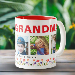Tasse 2 Couleurs Nous t'aimons Grand-mère Fleurs 5 Photos Souvenir