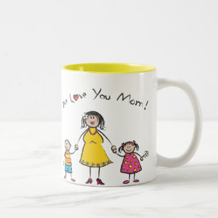 Tasse 2 Couleurs Nous t'aimons Maman Cartoon Famille Bonne fête des