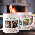 Tasse 2 Couleurs Nous vous aimons Grandma Flowers 5 Photos Keepsaké<br><div class="desc">Mignonne Nous t'aimons Grandma Flowers 5 Photos Garder La Mug à café à deux tons. Fleurs dessinées à la main dans de belles couleurs printanières et 5 photos de petits-enfants. Le texte Nous vous aimons Grand-mère est dans un script moderne et tendance noir et rose en gras. Créez votre propre...</div>