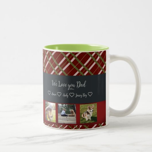 Tasse 2 Couleurs Nous Vous Aimons Papa, Custom 3 Grille Photo (Droit)