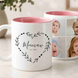 Tasse 2 Couleurs Nouvelle année Meemaw Établi. Collage de quatre ph