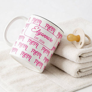 Tasse 2 Couleurs Nouvelle maman personnalisée établie rose nom