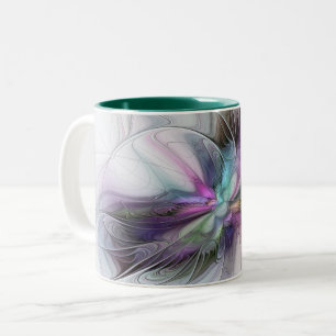 Tasse 2 Couleurs Nouvelle vie, art fantastique abstrait fractal col