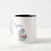 Tasse 2 Couleurs Nuage de mot du Michigan (Devant gauche)
