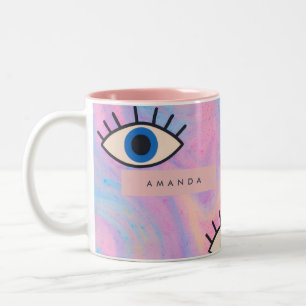 Tasse 2 Couleurs Œil Bleu Personnalisé Evil Eye Pop Art sur Tourbil
