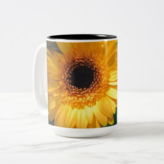 Tasse 2 Couleurs Oeillets et gerbera jaune (Devant gauche)