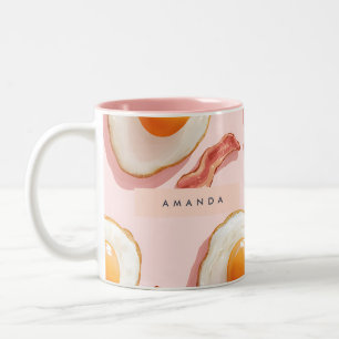 Tasse 2 Couleurs Oeufs frits roses personnalisés et Motif de bacon