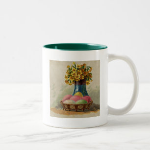 Tasse 2 Couleurs Oeufs Pâques Panier Fleurs Antique