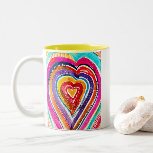 Tasse 2 Couleurs OEuvre d'aquarelle du coeur (Avec donut)