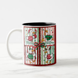 Tasse 2 Couleurs Oie de Noël drôle de vacances animal renne canard