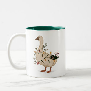 Tasse 2 Couleurs Oie de Noël rétro avec guirlande lumineuse