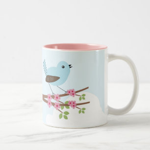 Tasse 2 Couleurs Oiseau bleu dans l'arbre en fleurs mou